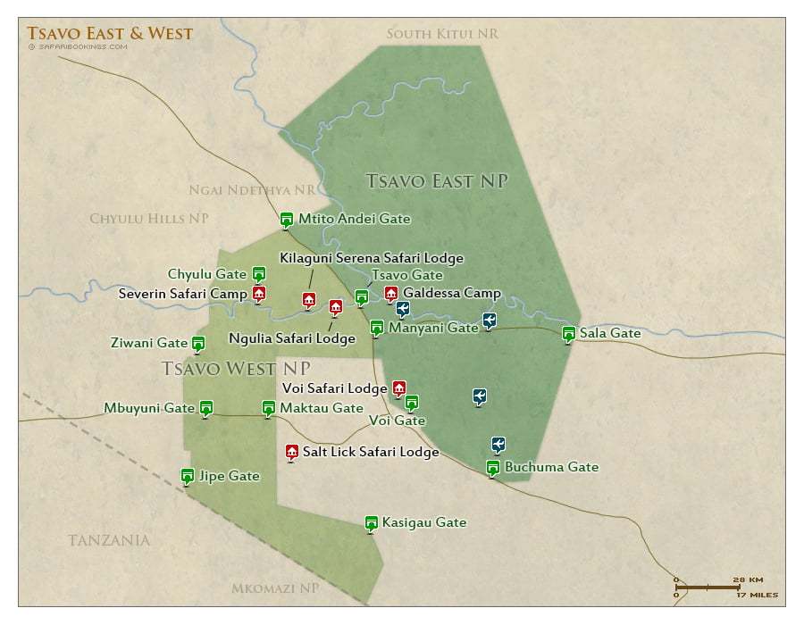 Karte des Tsavo Nationalparks